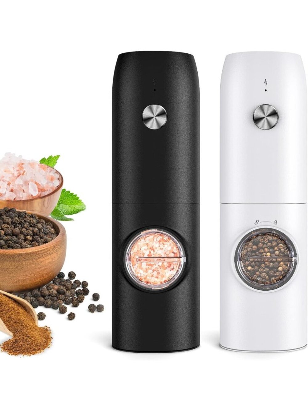 Rechargeable Electric Salt & Pepper Grinder Set - Adjustable Coarseness, LED